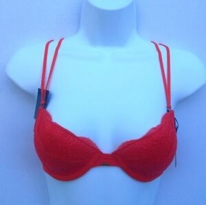 32B Red Lace Demi Underwire Bra with Double Straps NWT